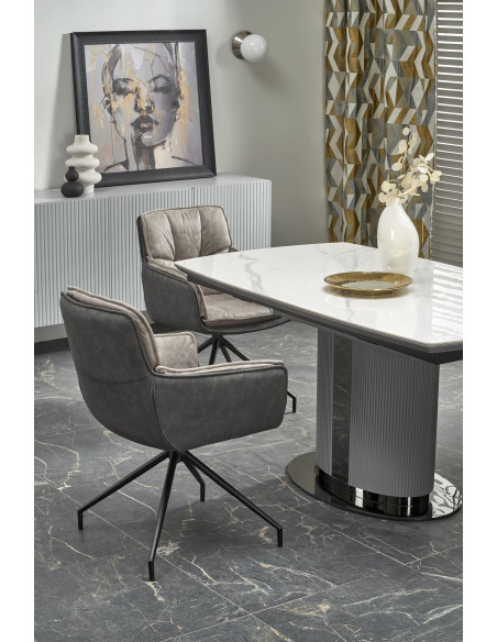 DANCAN Stół Rozkładany 160-220cm Ceramika Biały Marmur/Popielaty - Elegancja