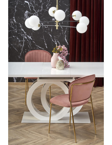 GALARDO Stół Rozkładany 160-200cm Biały/Złoty - Luksus i Geometryczne Nogi