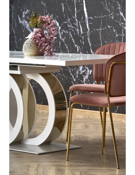 GALARDO Stół Rozkładany 160-200cm Biały/Złoty - Luksus i Geometryczne Nogi