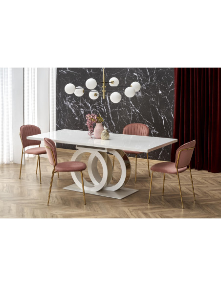 GALARDO Stół Rozkładany 160-200cm Biały/Złoty - Luksus i Geometryczne Nogi