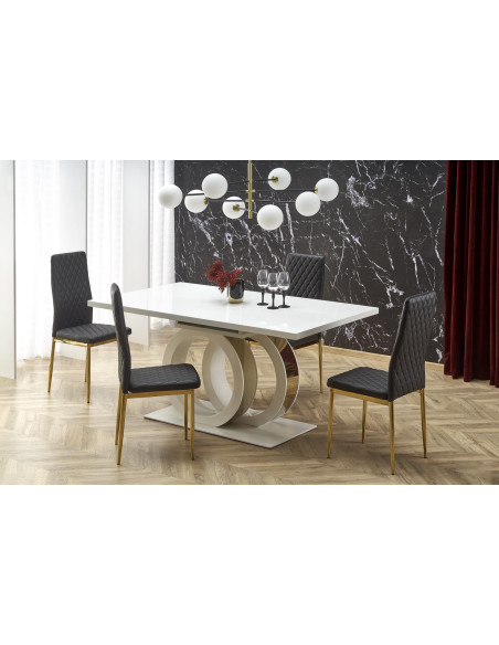 GALARDO Stół Rozkładany 160-200cm Biały/Złoty - Luksus i Geometryczne Nogi