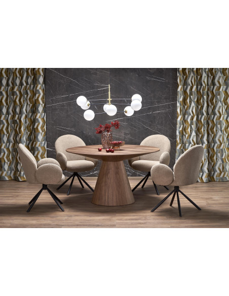 HENDERSON Stół Okrągły Fi136cm Orzechowy ze Stożkową Podstawą - Gustowny