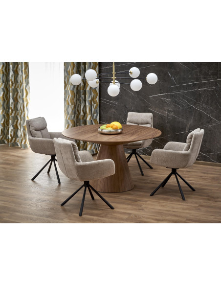 HENDERSON Stół Okrągły Fi136cm Orzechowy ze Stożkową Podstawą - Gustowny