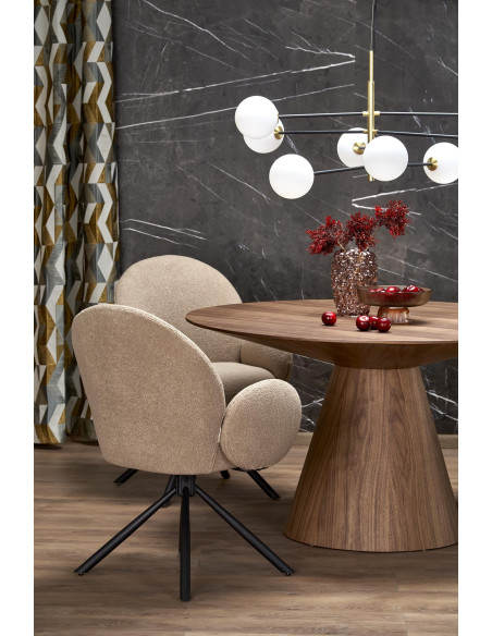 HENDERSON Stół Okrągły Fi136cm Orzechowy ze Stożkową Podstawą - Gustowny