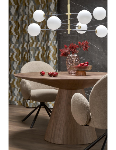 HENDERSON Stół Okrągły Fi136cm Orzechowy ze Stożkową Podstawą - Gustowny