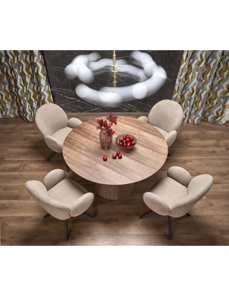 HENDERSON Stół Okrągły Fi136cm Orzechowy ze Stożkową Podstawą - Gustowny