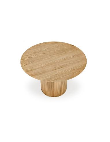 LOPEZ Stół Okrągły Fi120cm z Walcową Ryflowaną Podstawą Kolor Dąb Naturalny