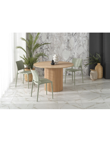 LOPEZ Stół Okrągły Fi120cm z Walcową Ryflowaną Podstawą Kolor Dąb Naturalny