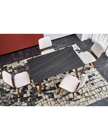 LOZANO Stół Rozkładany 140-200cm Spiek Czarny Marmur/Orzechowy - Elegancki
