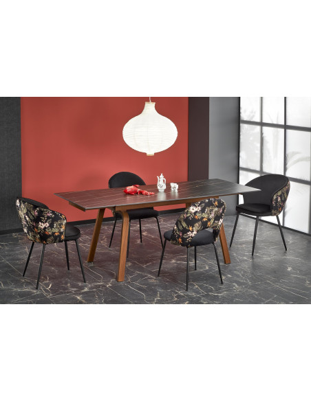 LOZANO Stół Rozkładany 140-200cm Spiek Czarny Marmur/Orzechowy - Elegancki