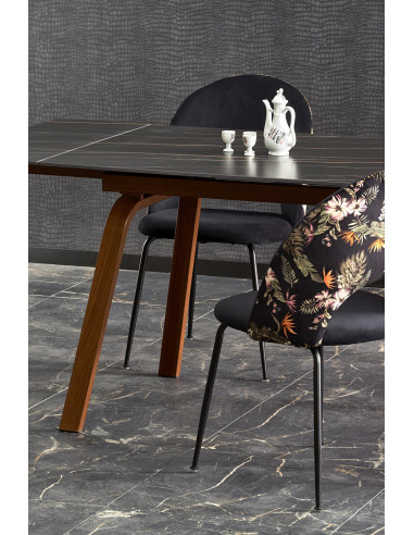 LOZANO Stół Rozkładany 140-200cm Spiek Czarny Marmur/Orzechowy - Elegancki