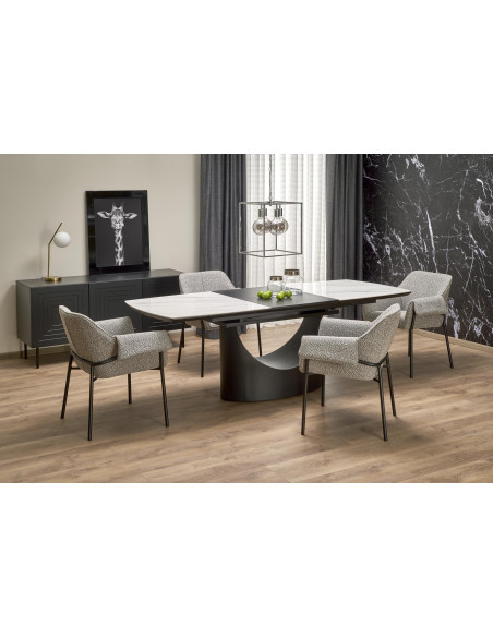 OSMAN Stół Rozkładany 160-220cm Ceramika Biały Marmur/Czarny - Nowoczesny