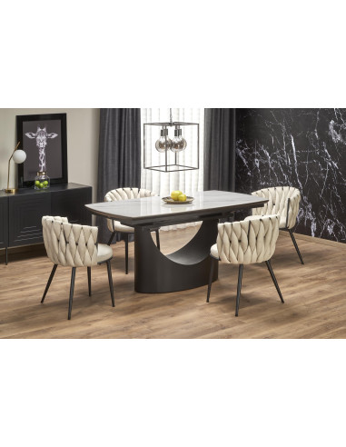 OSMAN Stół Rozkładany 160-220cm Ceramika Biały Marmur/Czarny - Nowoczesny