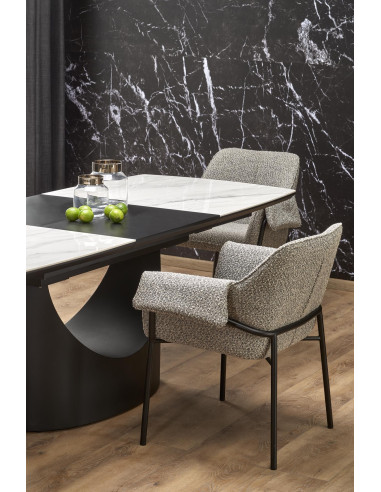 OSMAN Stół Rozkładany 160-220cm Ceramika Biały Marmur/Czarny - Nowoczesny