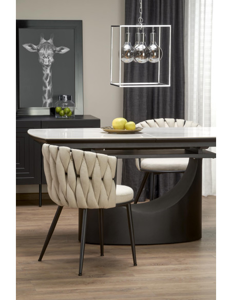 OSMAN Stół Rozkładany 160-220cm Ceramika Biały Marmur/Czarny - Nowoczesny