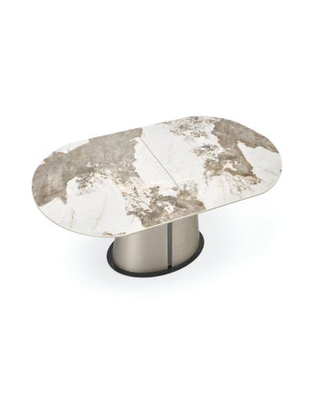 ROBINSON Stół Rozkładany Owalny 160-200cm Ceramika Beżowy Marmur/Cappuccino