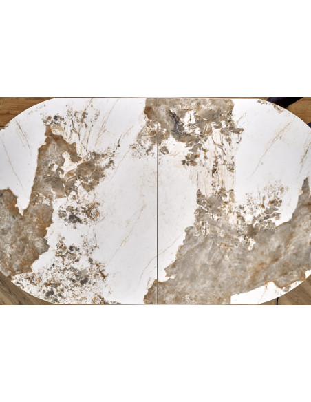 ROBINSON Stół Rozkładany Owalny 160-200cm Ceramika Beżowy Marmur/Cappuccino