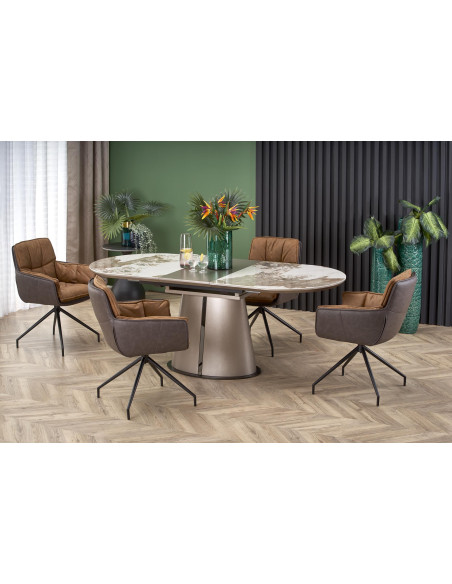 ROBINSON Stół Rozkładany Owalny 160-200cm Ceramika Beżowy Marmur/Cappuccino
