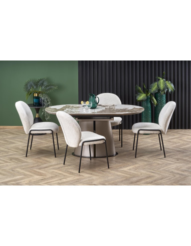 ROBINSON Stół Rozkładany Owalny 160-200cm Ceramika Beżowy Marmur/Cappuccino
