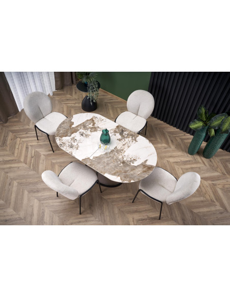 ROBINSON Stół Rozkładany Owalny 160-200cm Ceramika Beżowy Marmur/Cappuccino