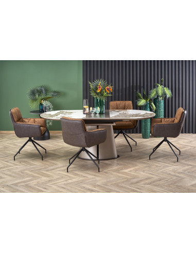ROBINSON Stół Rozkładany Owalny 160-200cm Ceramika Beżowy Marmur/Cappuccino