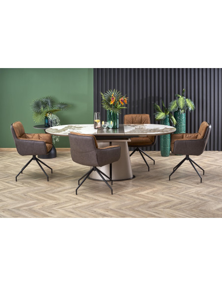 ROBINSON Stół Rozkładany Owalny 160-200cm Ceramika Beżowy Marmur/Cappuccino