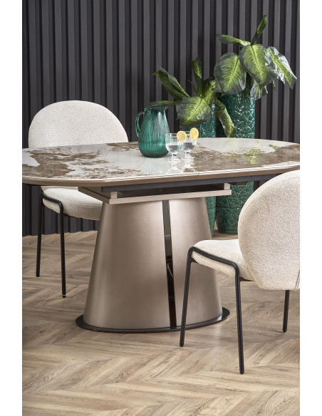 ROBINSON Stół Rozkładany Owalny 160-200cm Ceramika Beżowy Marmur/Cappuccino