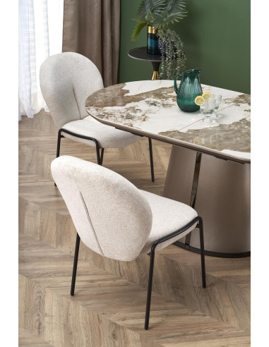 ROBINSON Stół Rozkładany Owalny 160-200cm Ceramika Beżowy Marmur/Cappuccino