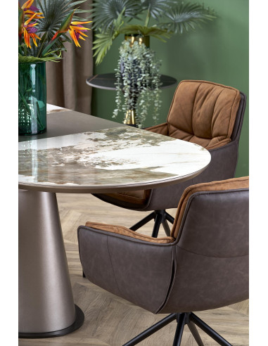 ROBINSON Stół Rozkładany Owalny 160-200cm Ceramika Beżowy Marmur/Cappuccino