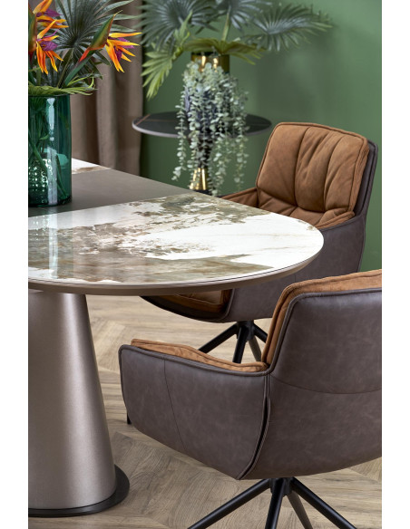 ROBINSON Stół Rozkładany Owalny 160-200cm Ceramika Beżowy Marmur/Cappuccino