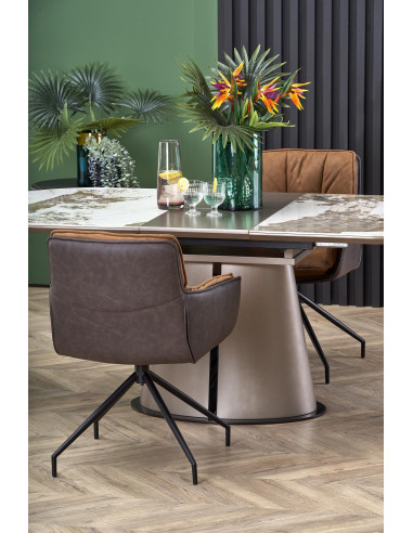 ROBINSON Stół Rozkładany Owalny 160-200cm Ceramika Beżowy Marmur/Cappuccino