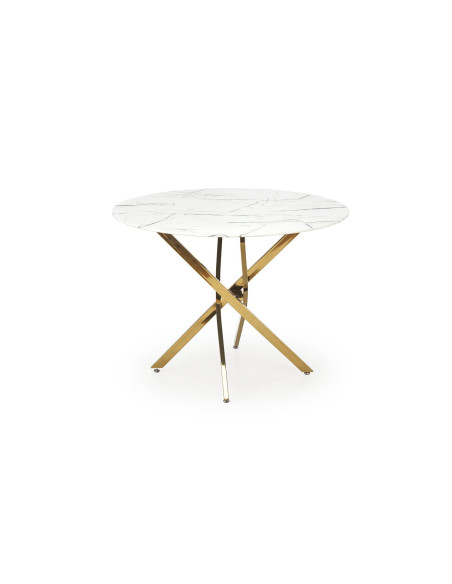 RAYMOND_2 Stół Okrągły Szklany Fi100cm Biały Marmur/Złoty - Styl Glamour