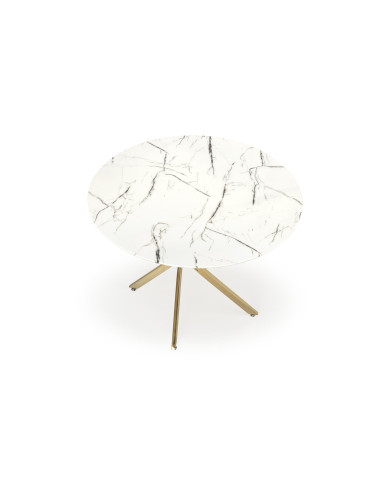 RAYMOND_2 Stół Okrągły Szklany Fi100cm Biały Marmur/Złoty - Styl Glamour