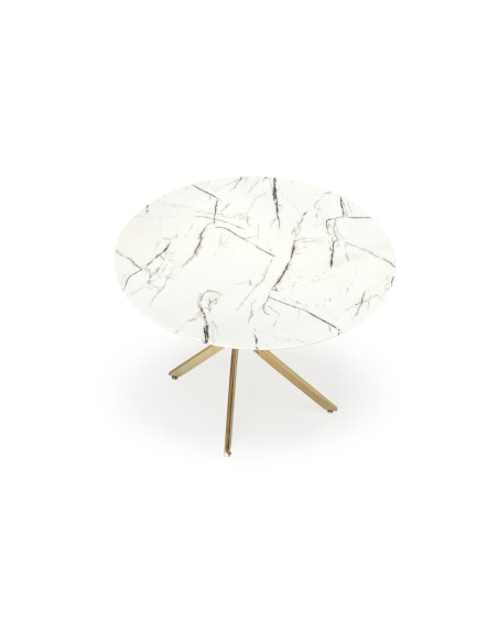 RAYMOND_2 Stół Okrągły Szklany Fi100cm Biały Marmur/Złoty - Styl Glamour