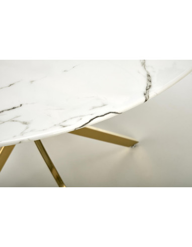 RAYMOND_2 Stół Okrągły Szklany Fi100cm Biały Marmur/Złoty - Styl Glamour