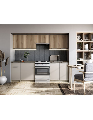 TATIANA_240 Zestaw Kuchenny 240cm Popielaty/Dąb Sonoma z Podnośnikami Gazowymi