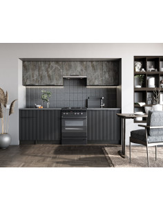 TAMARA_240 Zestaw Kuchenny 240cm Popielaty Marmur/Czarny, Carbon Wood