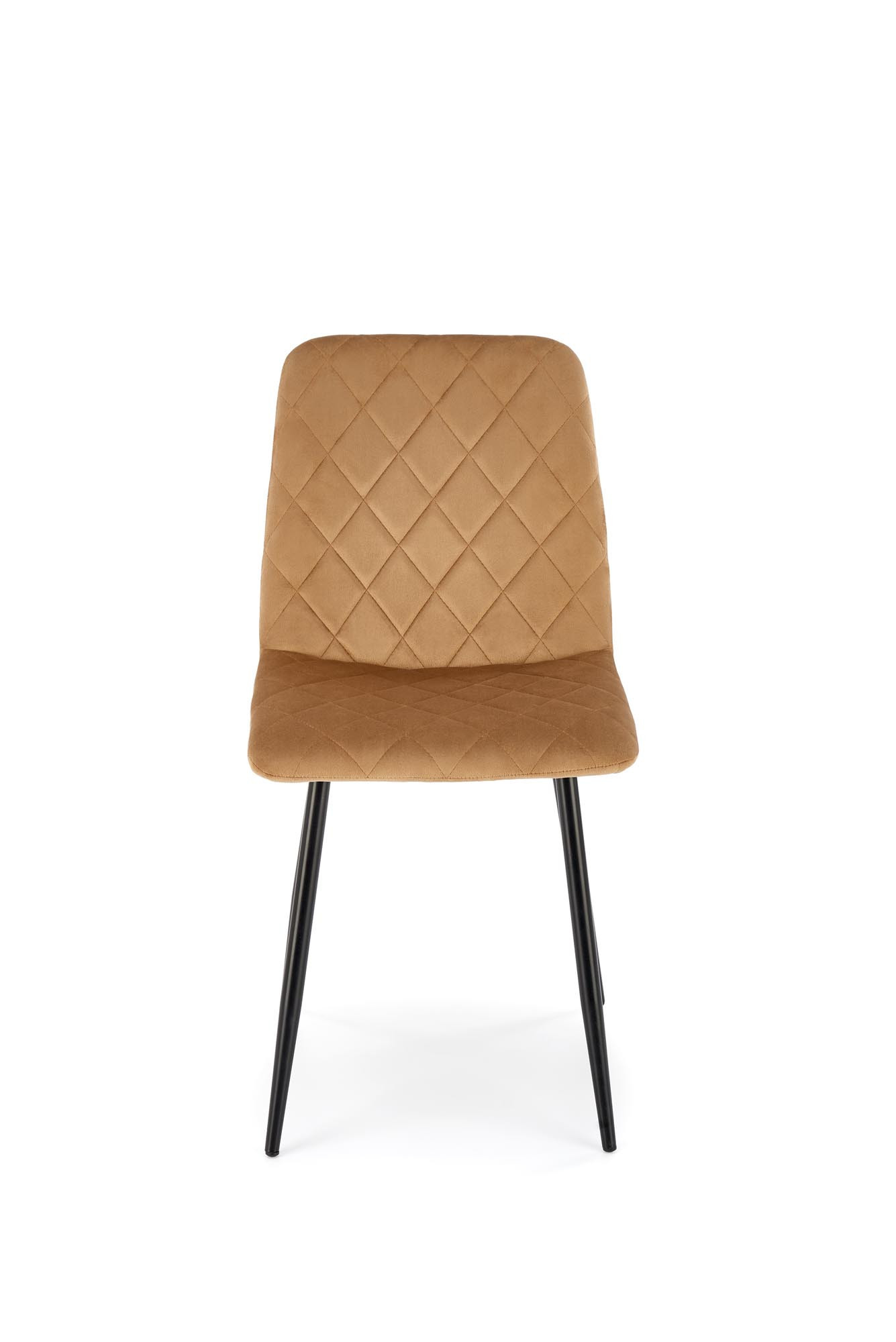 Beżowe krzesło VERox z weluru na czarnych, metalowych nogach – widok z przodu.