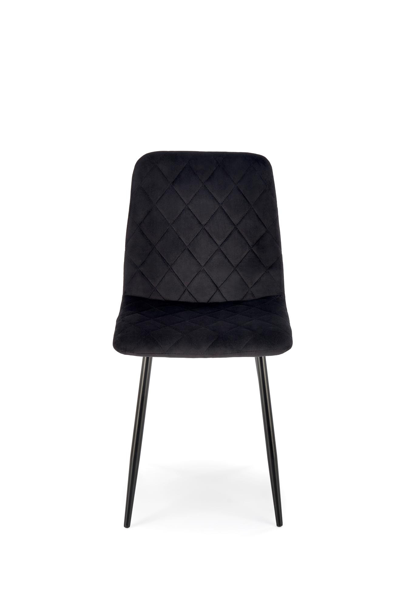 Czarne krzesło FELIKS z pikowanego weluru – widok z przodu.