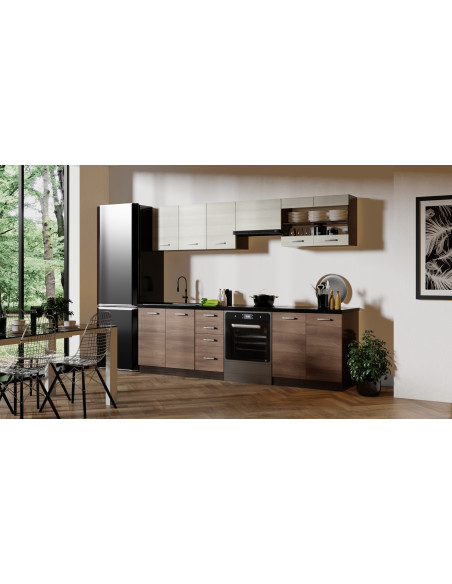 AMANDA 2 260 - Kuchnia Akacja Cynamonowa/Dąb Navara | Blat Kolor Granitowy