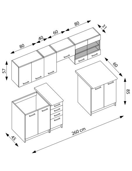 AMANDA 2 260 - Kuchnia Akacja Cynamonowa/Dąb Navara | Blat Kolor Granitowy