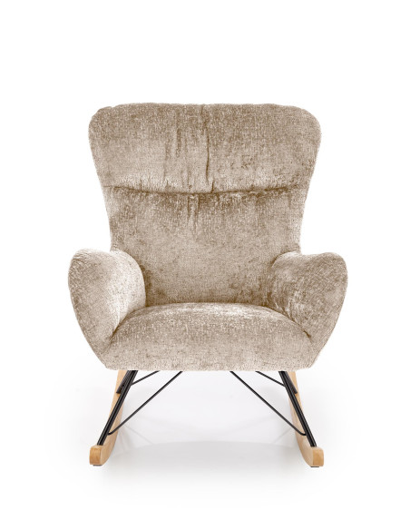 CASTRO Fotel Bujany Beżowy | Nogi Stalowe na Drewnianych Płozach - Komfort