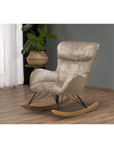 CASTRO Fotel Bujany Beżowy | Nogi Stalowe na Drewnianych Płozach - Komfort