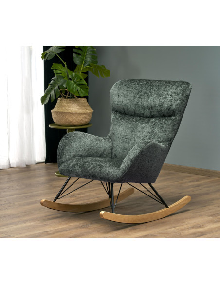 CASTRO Fotel Bujany C.Zielony Nogi Stalowe na Drewnianych Płozach - Komfort