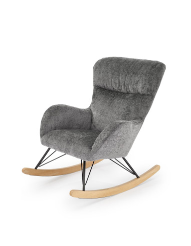 CASTRO Fotel Bujany Popielaty Nogi Stalowe na Drewnianych Płozach - Komfort