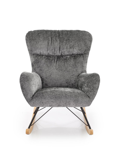 CASTRO Fotel Bujany Popielaty Nogi Stalowe na Drewnianych Płozach - Komfort