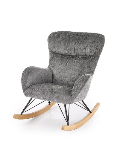 CASTRO Fotel Bujany Popielaty Nogi Stalowe na Drewnianych Płozach - Komfort