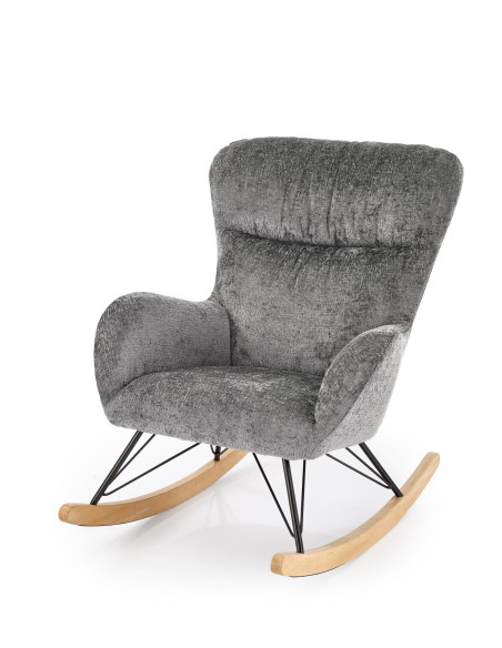 CASTRO Fotel Bujany Popielaty Nogi Stalowe na Drewnianych Płozach - Komfort