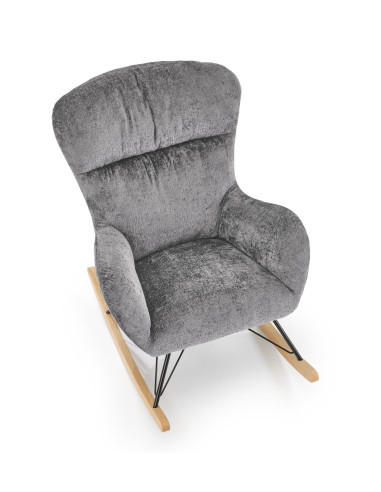 CASTRO Fotel Bujany Popielaty Nogi Stalowe na Drewnianych Płozach - Komfort