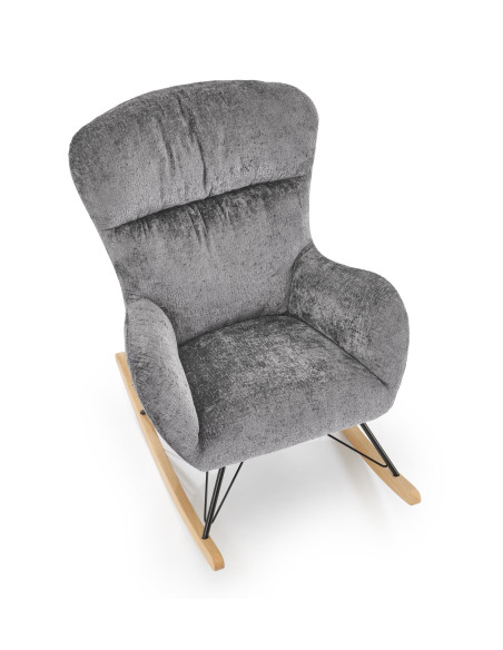 CASTRO Fotel Bujany Popielaty Nogi Stalowe na Drewnianych Płozach - Komfort